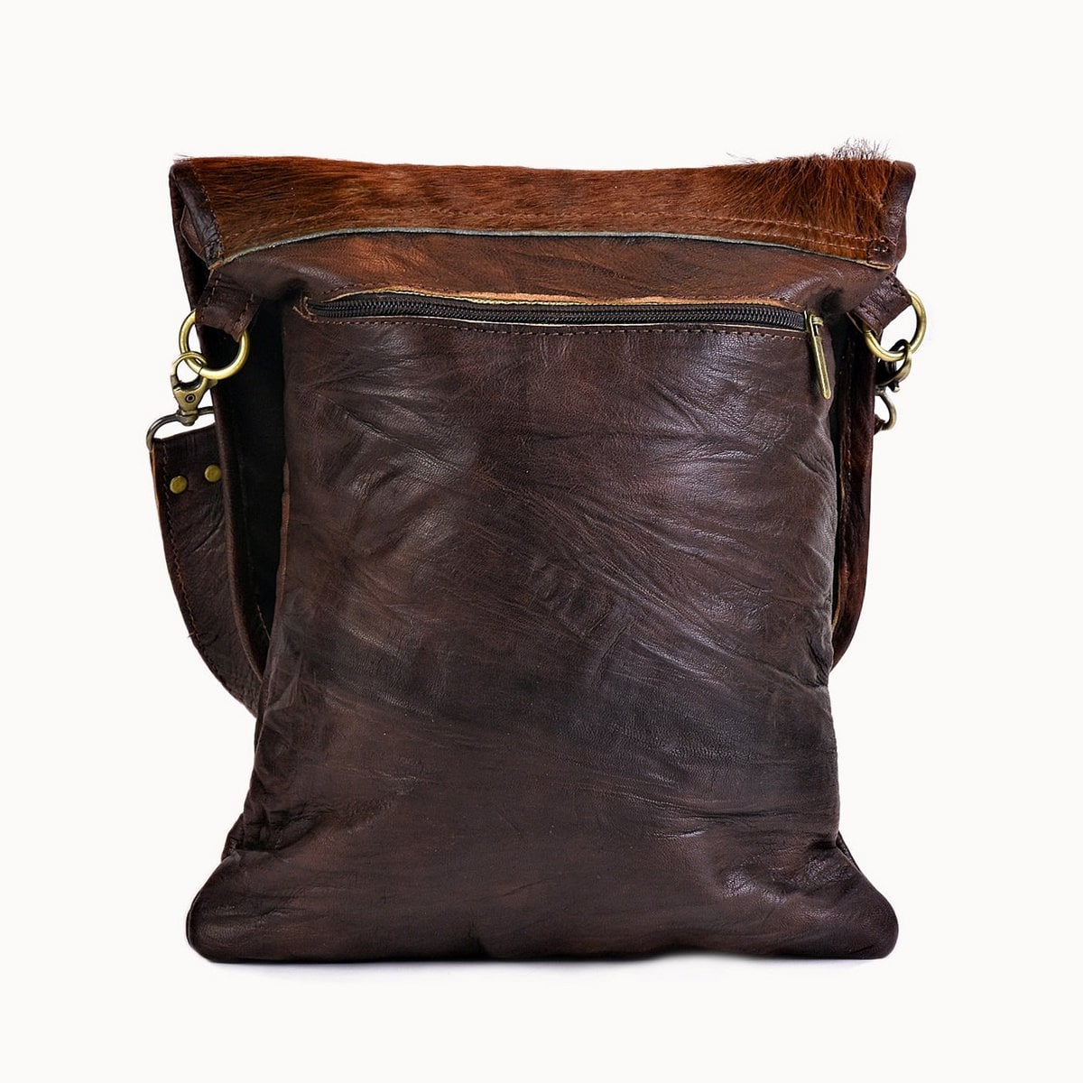 Polly leren schoudertas met koeienvacht, 24 × 32 cm