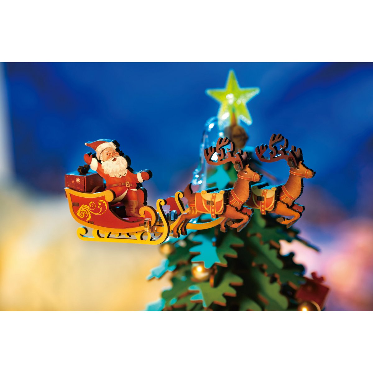 DIY 3D houten muziekdoos kerstboom met verlichting, 30 x 30 x 40 cm