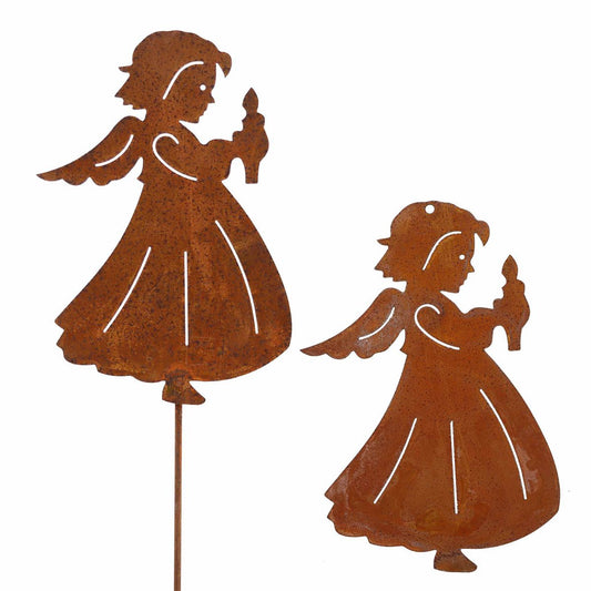 Kerstdecoratie engel met kaars | Roestkleurig decoratief engelenfiguur