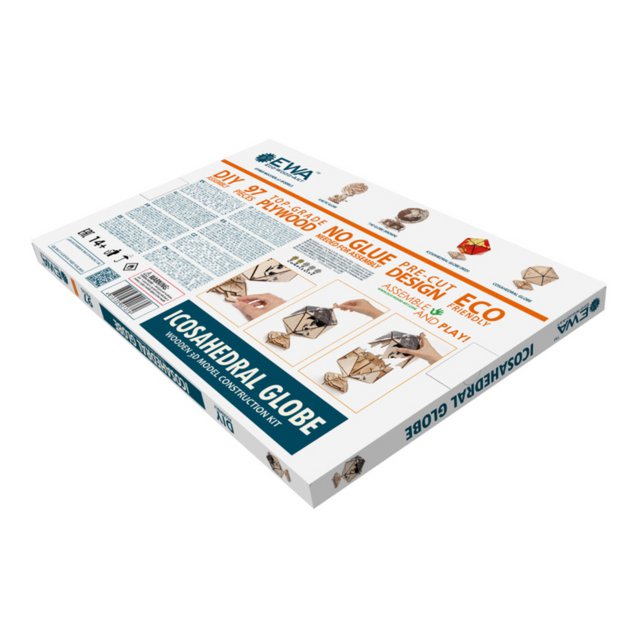 3D houten puzzel icosaëdrische wereldbol zwart 16,4 × 16,4 × 23 cm – 97 stukjes