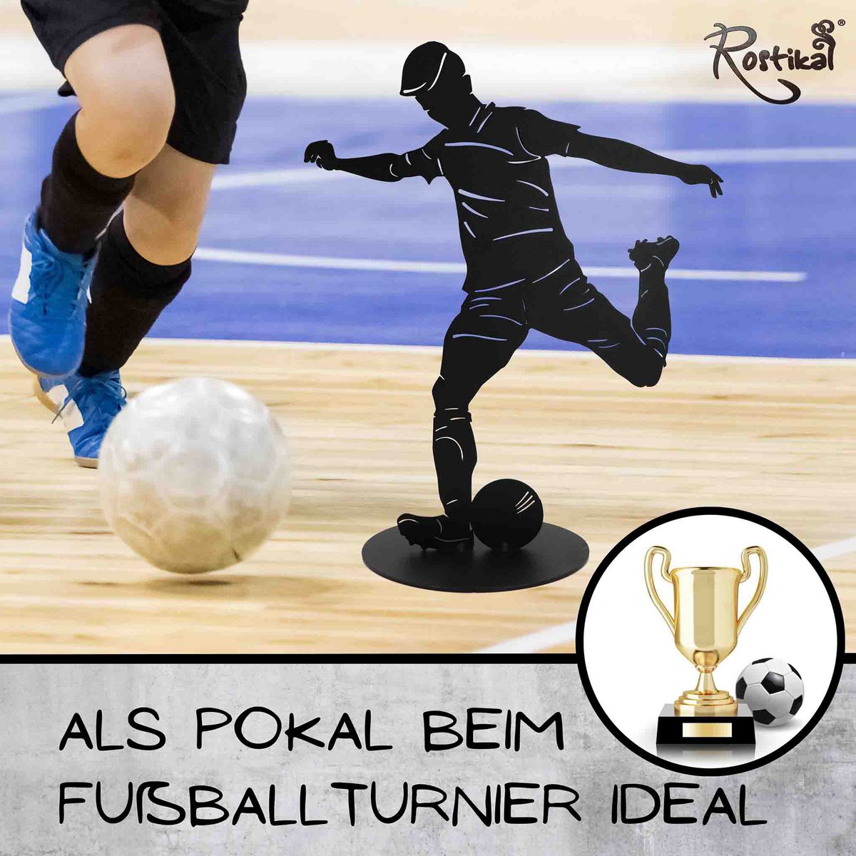 Metalen voetbalsculptuur zwart – moderne voetbal decoratie, 40 cm