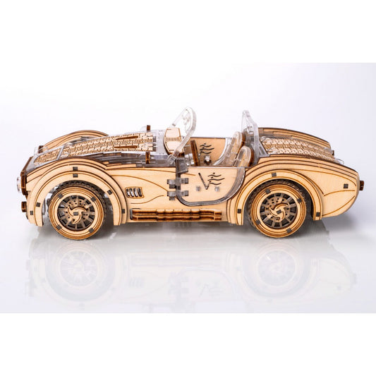 DIY houten mechanische puzzel Speedster V2 auto, 16,4 x 8 x 5,5 cm