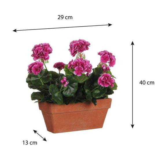 Geranium kunstplant met balkonbak, roze, 40 cm