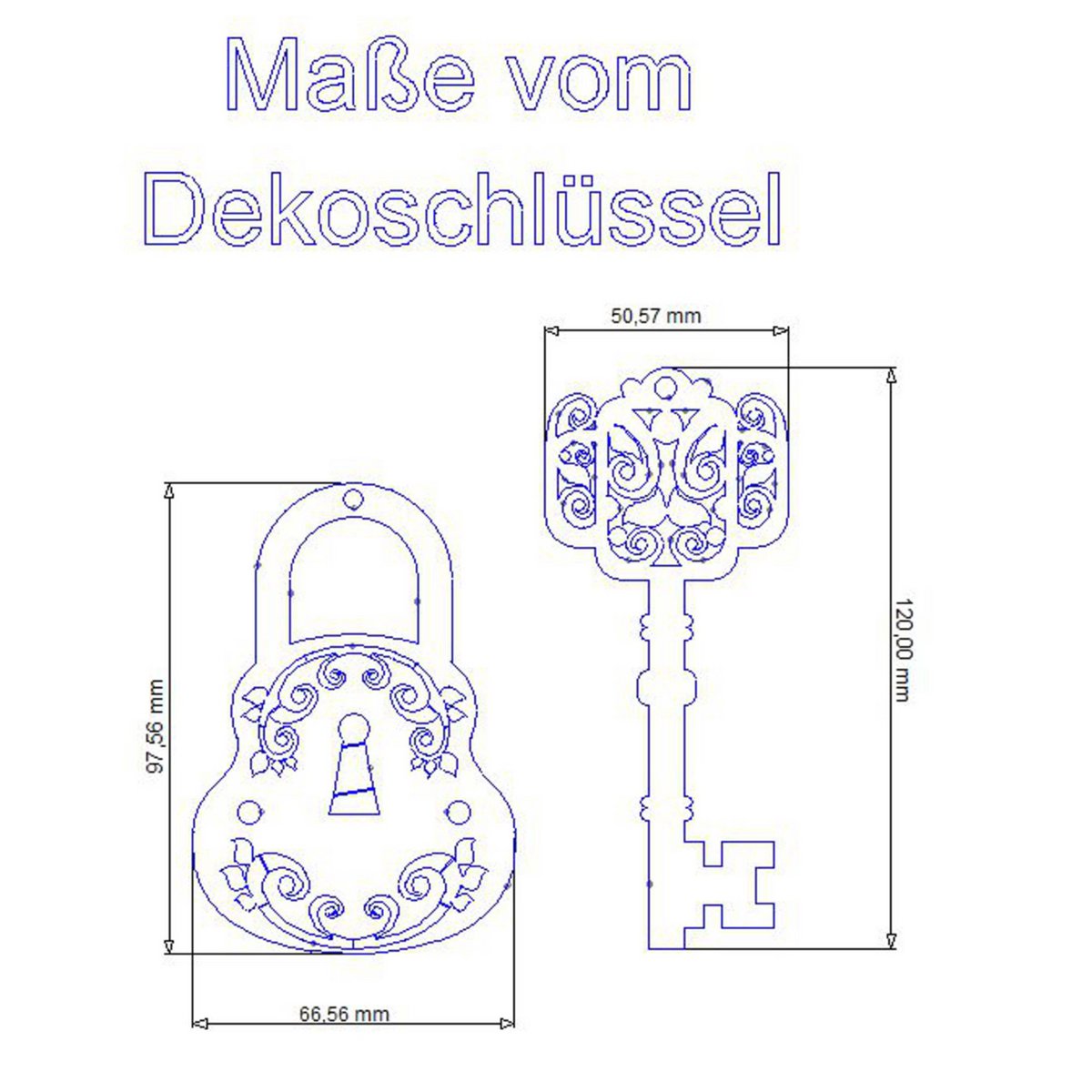 Decoratieve sleutel en slot, roestpatina, 12 × 5 cm en 10 × 6 cm
