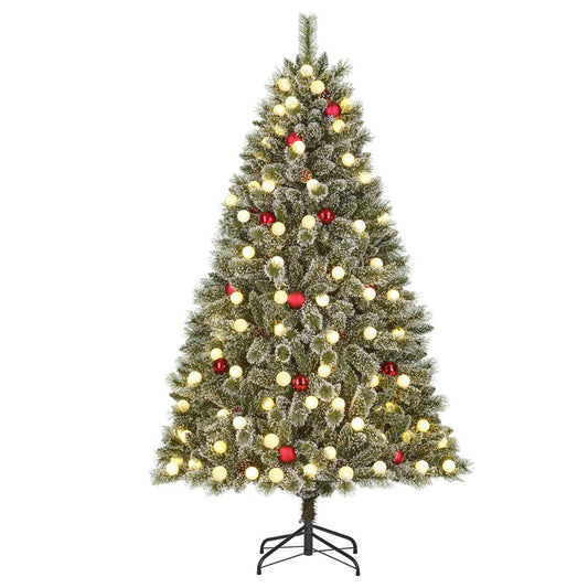 Kaprun licht besneeuwde kunstkerstboom met verlichting en decoratie, 180 cm, Ø 108 cm