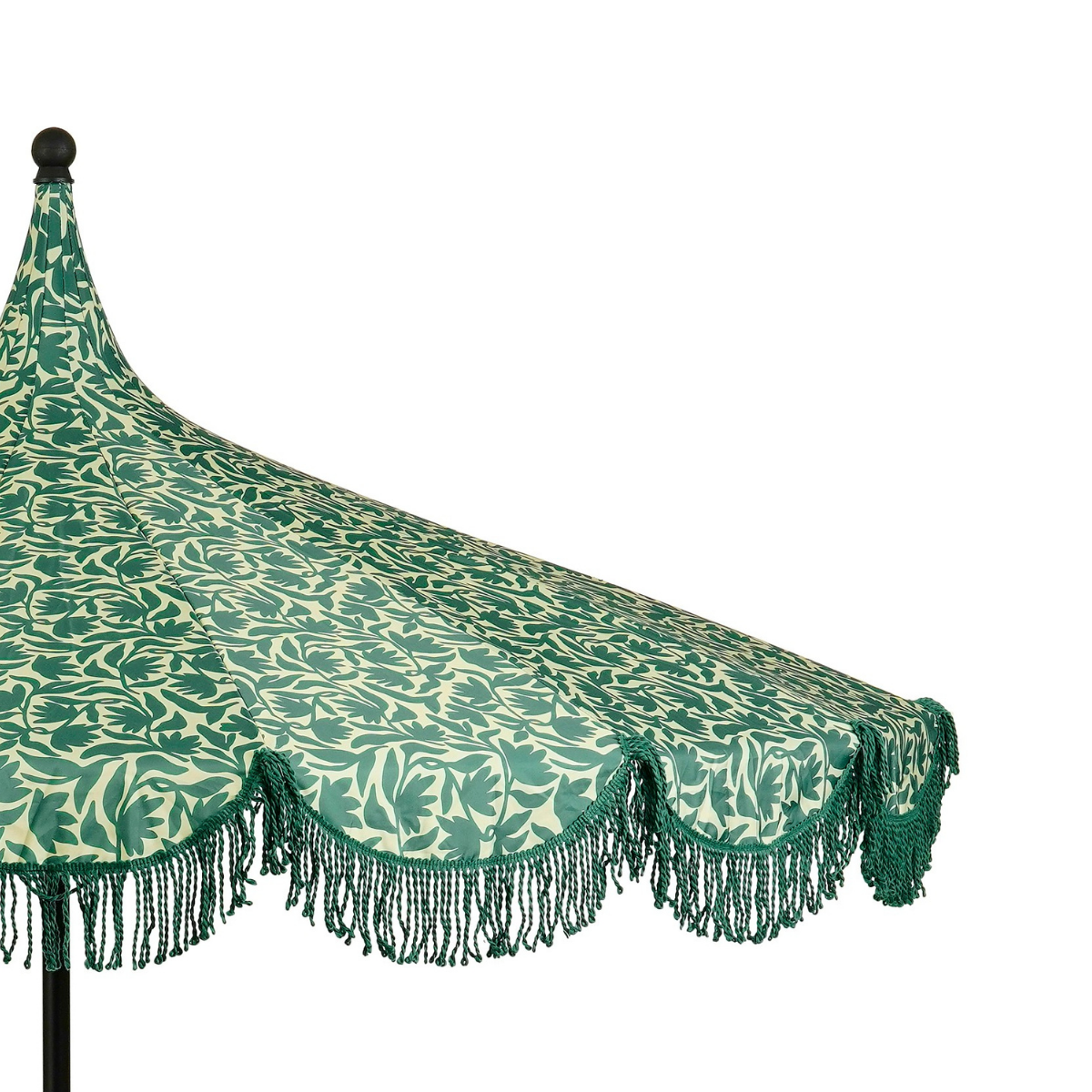 Donkergroene parasol met bloemenprint en franjes Ø235 cm