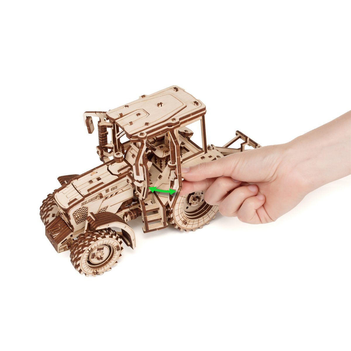 3D Mechanische Houten Puzzel Tractor Belarus 82.3 met Ploeg – 325 Stukjes