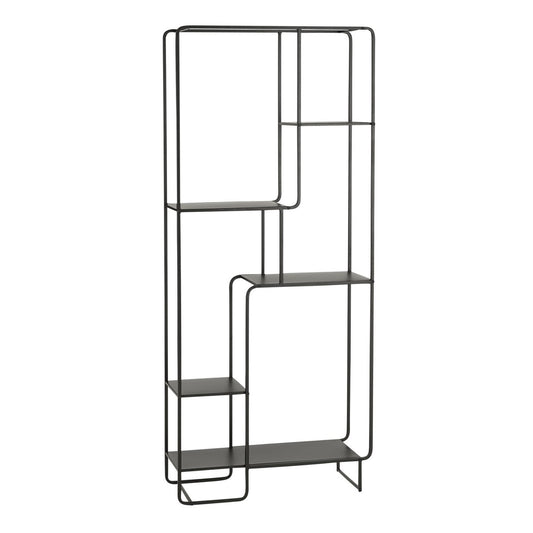 Jules, zwarte open kast met 5 planken, 76 x 30 x 178 cm