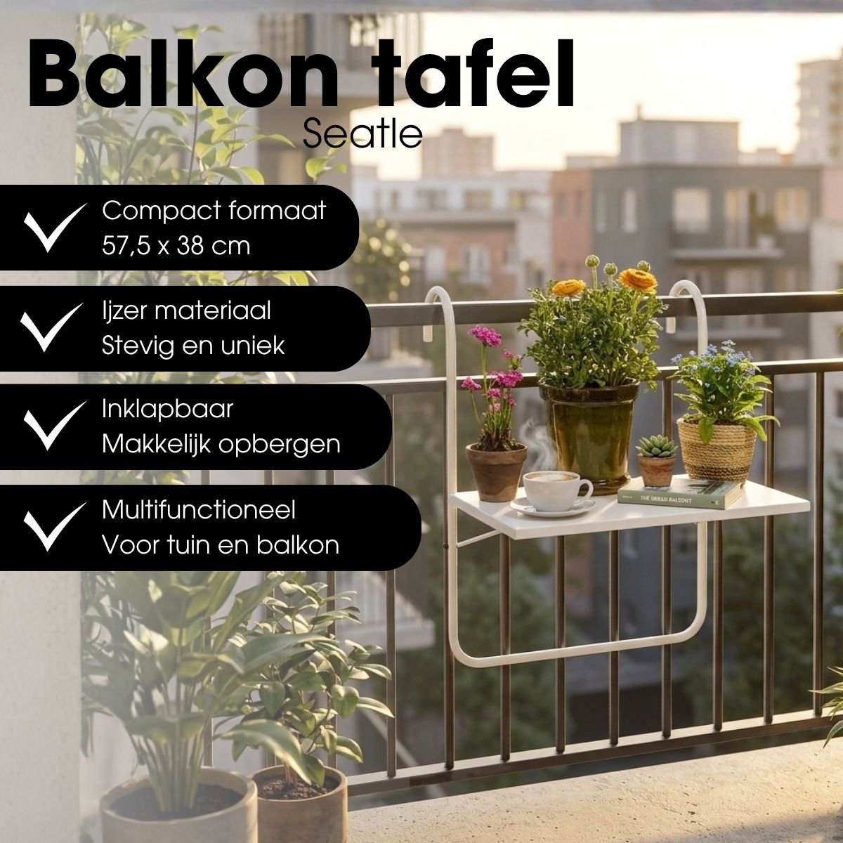 Seattle balkontafel wit, hangend model, 57,5 cm