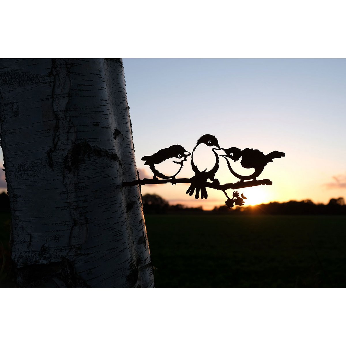 Roest metalen kuikens wanddecoratie lucky birds