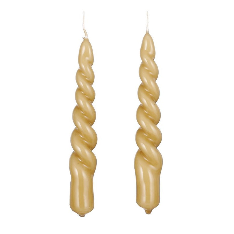 Twist kaarsen, lichtbruin, set van 2