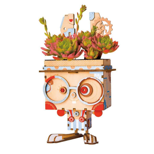 DIY houten bouwpakket bloemenpot konijn 12 × 8,5 × 22 cm – 66 stukjes