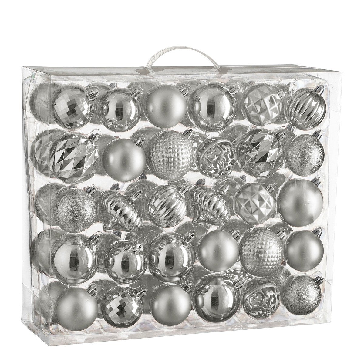 Zilverkleurige kerstballen set, onbreekbaar, 60 stuks Ø 7 cm
