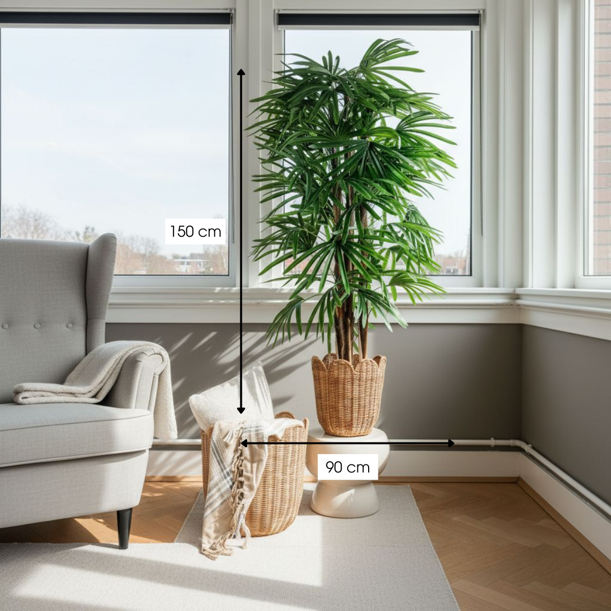 Raphispalm kunstplant met pot, groen, 150 cm