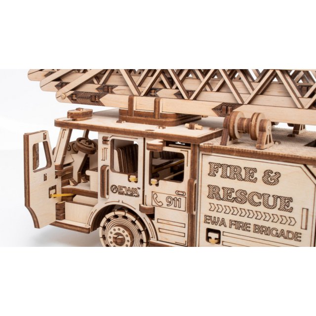 Houten mechanische puzzel Fire Truck, 439 onderdelen, 37.8 x 9.8 x 12.2 cm