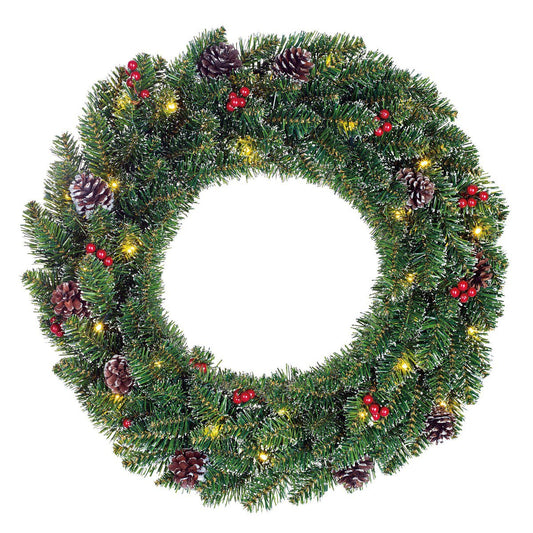 Creston kerstkrans met rijp-effect en verlichting, Ø 60 cm