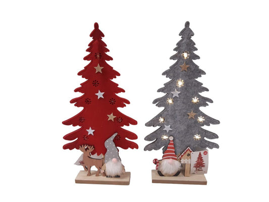 Kerstboom, vilt, met led verlichting, grijs of rood