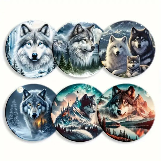 Onderzetters wolfportretten, 6 stuks