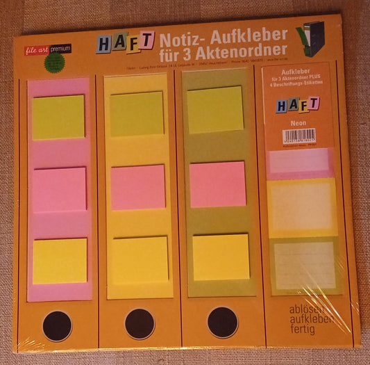 Ordneretiketten met post-it blokjes neon, set van 3