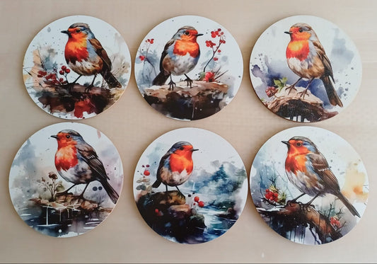 Onderzetters roodborst, 6 stuks