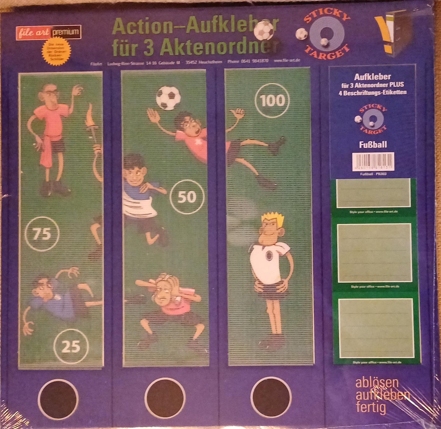 Ordneretiketten voetbal met klittenband, set van 3 + 3 ballen