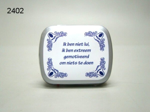 Ik ben niet lui, blikje met pepermunt